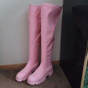 Cape Robbin Baby Pink Thigh High PVC Platform Boots - Size 11